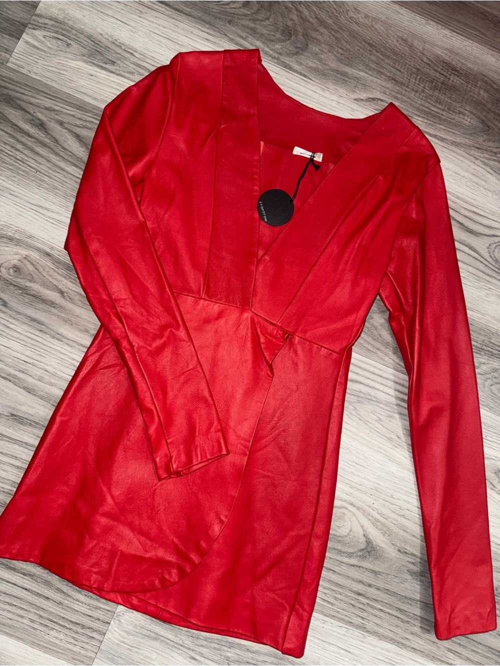 Front Row Red Leather Wrap Long-Sleeve Dress!